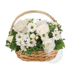All White flower Basket Arrangement (Basic)