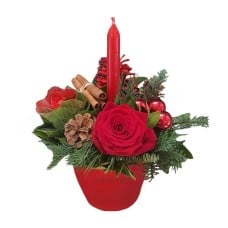 Festive Arrangement with Red Candle (Basic)