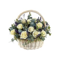 Basket with White Roses and Lavender (Basic)