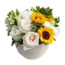 Arrangement with Roses and Sunflowers