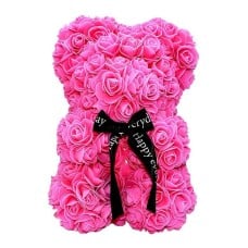 Pink artificial rose teddy bear 25 cm.
