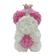 White/Pink rose teddy bear 25cm