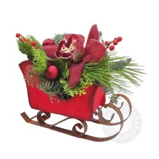 Festive arrangement in wooden sleigh