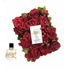 Red flower arrangement with YVES SAINT LAURENT Libre Eau De Parfum 30ml