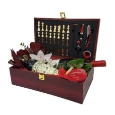 Chessboard with wines and accessories