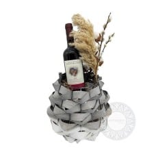 Lantern with decorations and bottle of wine