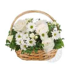 All White flower Basket Arrangement (Basic)