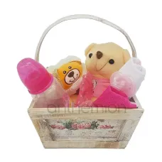 Wooden gift basket for baby girl