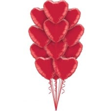 A Dozen Red Heart Balloons