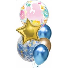 Blue + Gold Mothers Day Bubble Confetti Bouquet