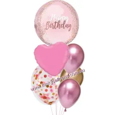 Pink + Gold Sparkling Orbz Birthday Balloon Bouquet