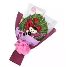 Graduation Bouquet 01 (1 Bear + 12 Red Rose)