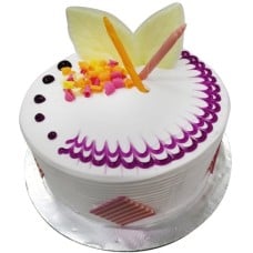 Blueberry Delight with Flower Hand Bouquet (0.5kg cake with 6 stalk (Carnations OR Roses))