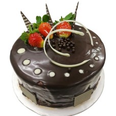 Chocolate Banana Delight with Flower Hand Bouquet (0.5kg cake with 6 stalk (Carnations OR Roses))