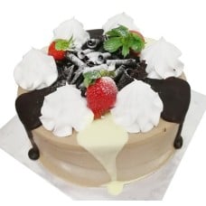Chocolate Lady Delight with Flower Hand Bouquet (0.5kg cake with 6 stalk (Carnations OR Roses))