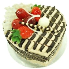 Chocolate Mocha Delight with Flower Hand Bouquet (0.5kg cake with 6 stalk (Carnations OR Roses))