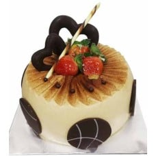 Mocca Delight with Flower Hand Bouquet (0.5kg cake with 6 stalk (Carnations OR Roses))