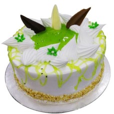 Pandan Delight with Flower Hand Bouquet (1.0kg cake with 6 stalk (Carnations OR Roses))