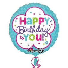 Pink & Teal Happy Birthday Balloon