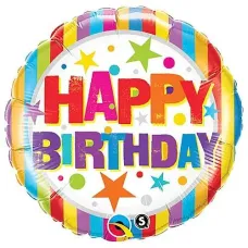 Happy Birthday Stripes and Stars Foil Balloon
