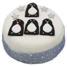 Penguins Christmas Cake (7 Inch Penguins Christmas Cake)