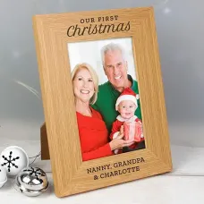 Personalised 'Our First Christmas' 4x6 Oak Finish Photo Frame