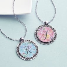 Watercolor Floral Initial Necklace