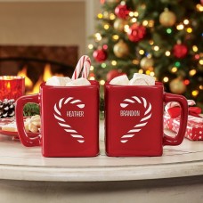 Candy Cane Couple Heart Mug Set
