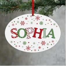 Festive Name Wood Oval Ornament