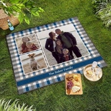 Gingham Name Photo Picnic Blanket