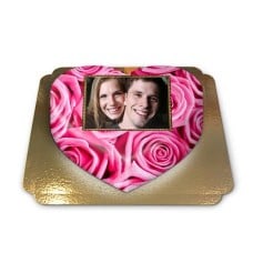 Heart Shaped Pink Roses Photo Cake (Large)