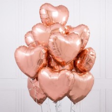 Ten Rose Gold Heart Foil Balloons