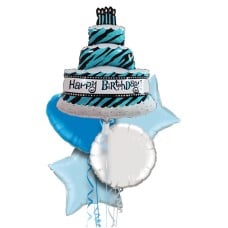 Blue Happy Birthday Cake Foil Balloon Bouquet