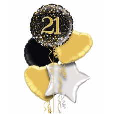 Happy 21st Birthday Gold & Black Balloon Bouquet