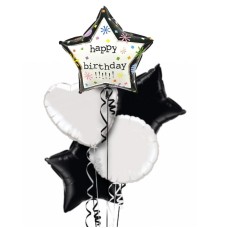 Happy Birthday Black & White Universe Foil Balloon Bouquet