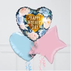 Happy Mother's Day Navy & Pink Florals Inflated Foil Balloon Bunch (4 Balloons)