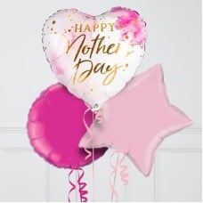 Happy Mother's Day Pink Watercolour Hearts Inflated Foil Balloon Bunch (4 Balloons)