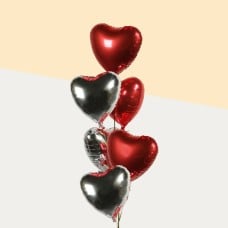 6 Pieces Red & Silver Foil Heart Balloons