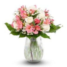 White and Pink Rose Bouquet with Soft Green (Refined)