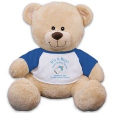 Personalized New Baby Boy Teddy Bear - 11"