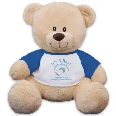 Personalized New Baby Boy Teddy Bear - 11"