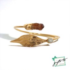 Adjustable Gold Plated Bronze Bracelet with Precious Stones