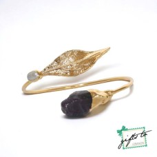Adjustable Gold Plated Bronze Bracelet with Purple Precious Stone