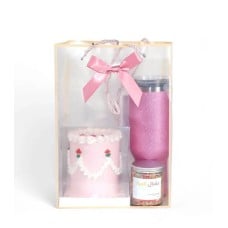 Pink Glitter Tumbler & Birthday Cake Candle Gift Bag