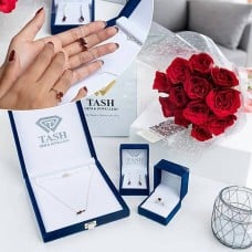 Rose And Garnet Embrace Gift Set With 12 Red Rose Bouquet And Pure Silver Natural Red Garnet Stone Jewellery Set
