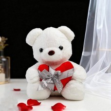 Sweet Embrace White Teddy Bear With Heart - 15 Inch