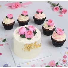 Rose Petal Petite Bento Ribbon Cake With 5 Chocolate Cupcakes