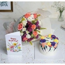 Her Day Of Grace Birthday Combo With Cake And Roses Flower Bouquet