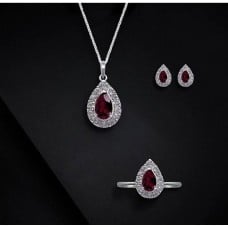 Tash Gem And Jewellery Red Garnet Pear Set TS- KA14 - Tash Gem And Jewelry
