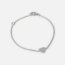 Sterling silver chain bracelet with heart charm and cubic zirconia stones